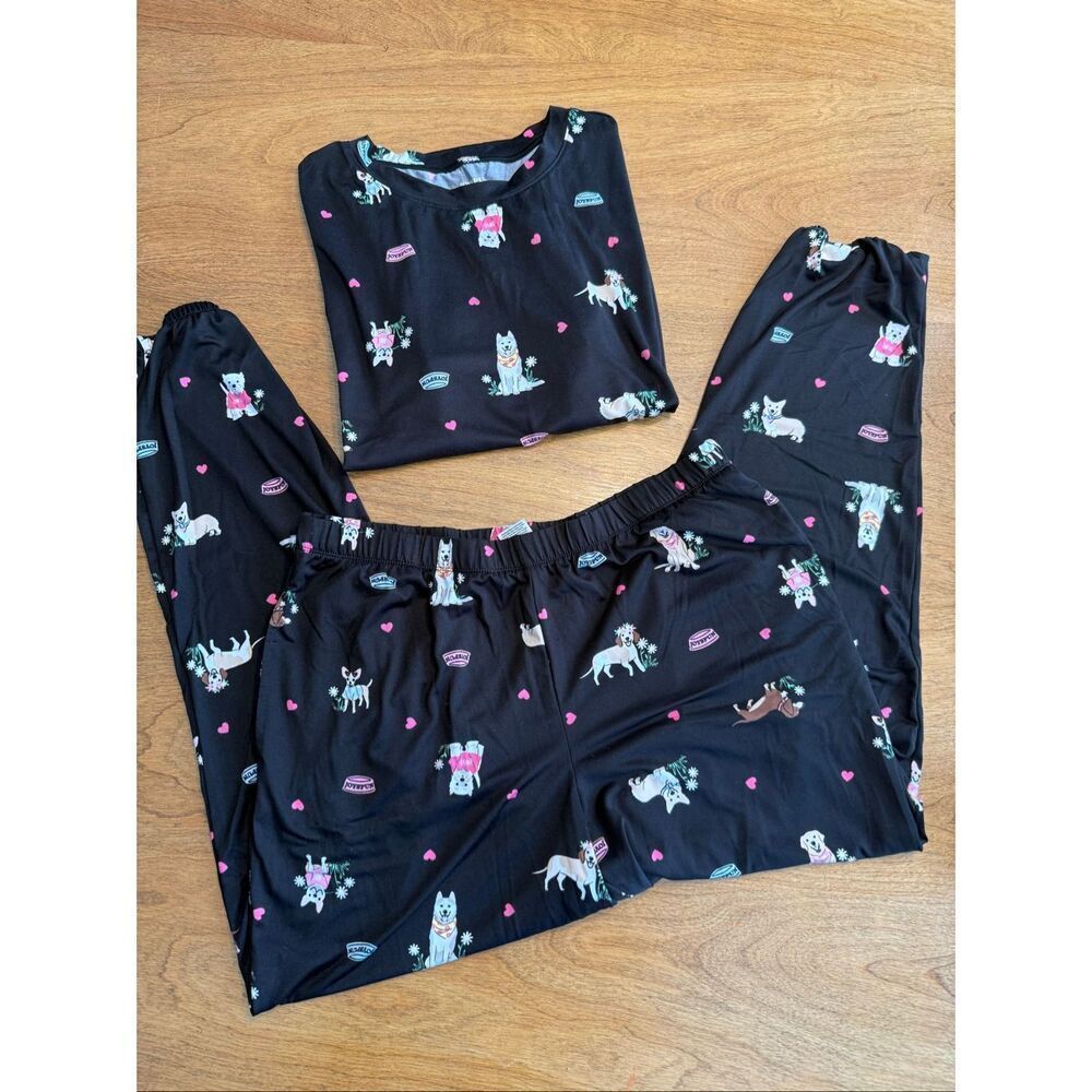 Joyspun Women's Doggy Short Sleeve Tee and Jogger Pajama Set 2-Piece Black Large